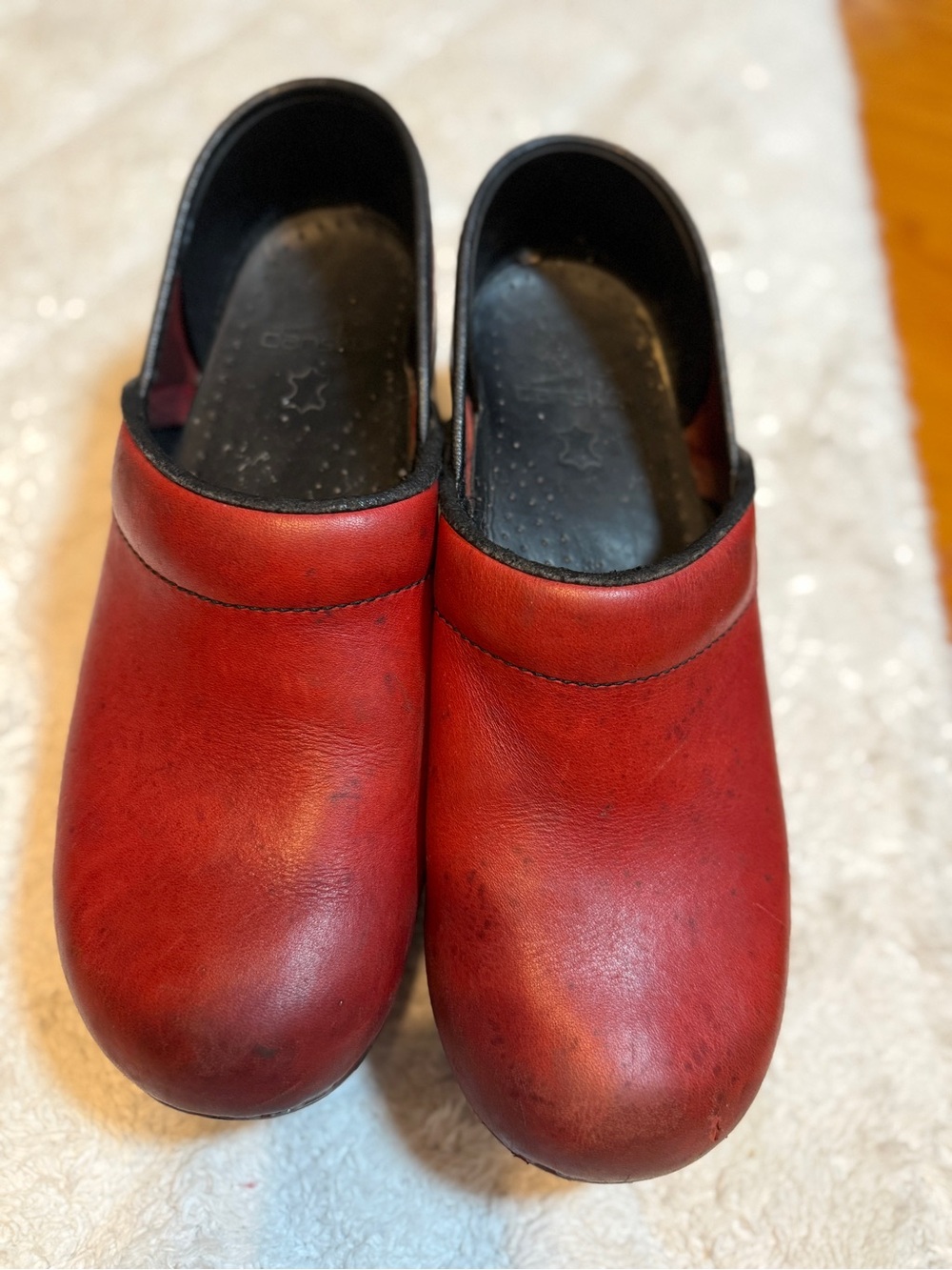 Dansko Red Leather Slip-On Clogs